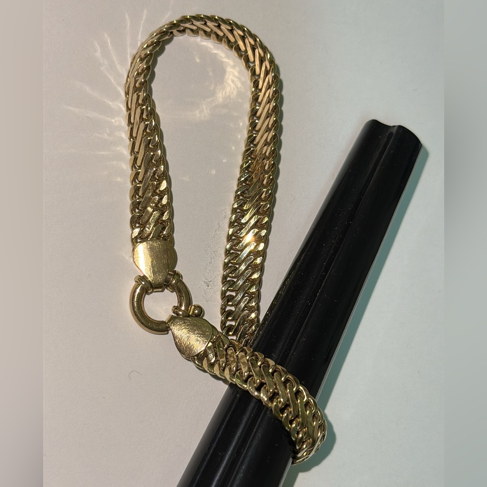 Real Stamped 14K Yellow Gold Fancy Woven Link Bracelet Senora Clasp 8.25” Length - Picture 3 of 13